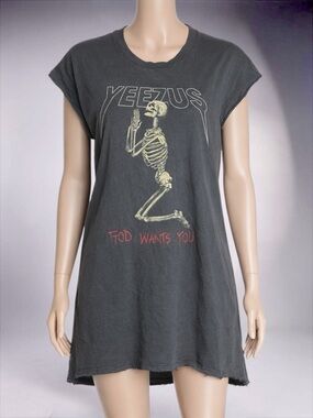 YEEZUS Graphic Skeleton Tee Dress in Charcoal